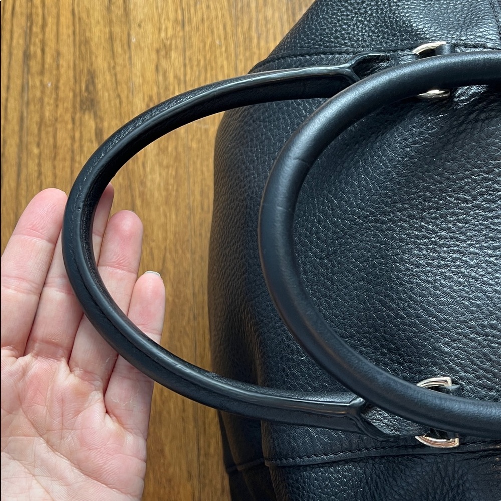 Tory Burch Bombe T Black Leather Double Handle Satchel - Picture 4 of 11